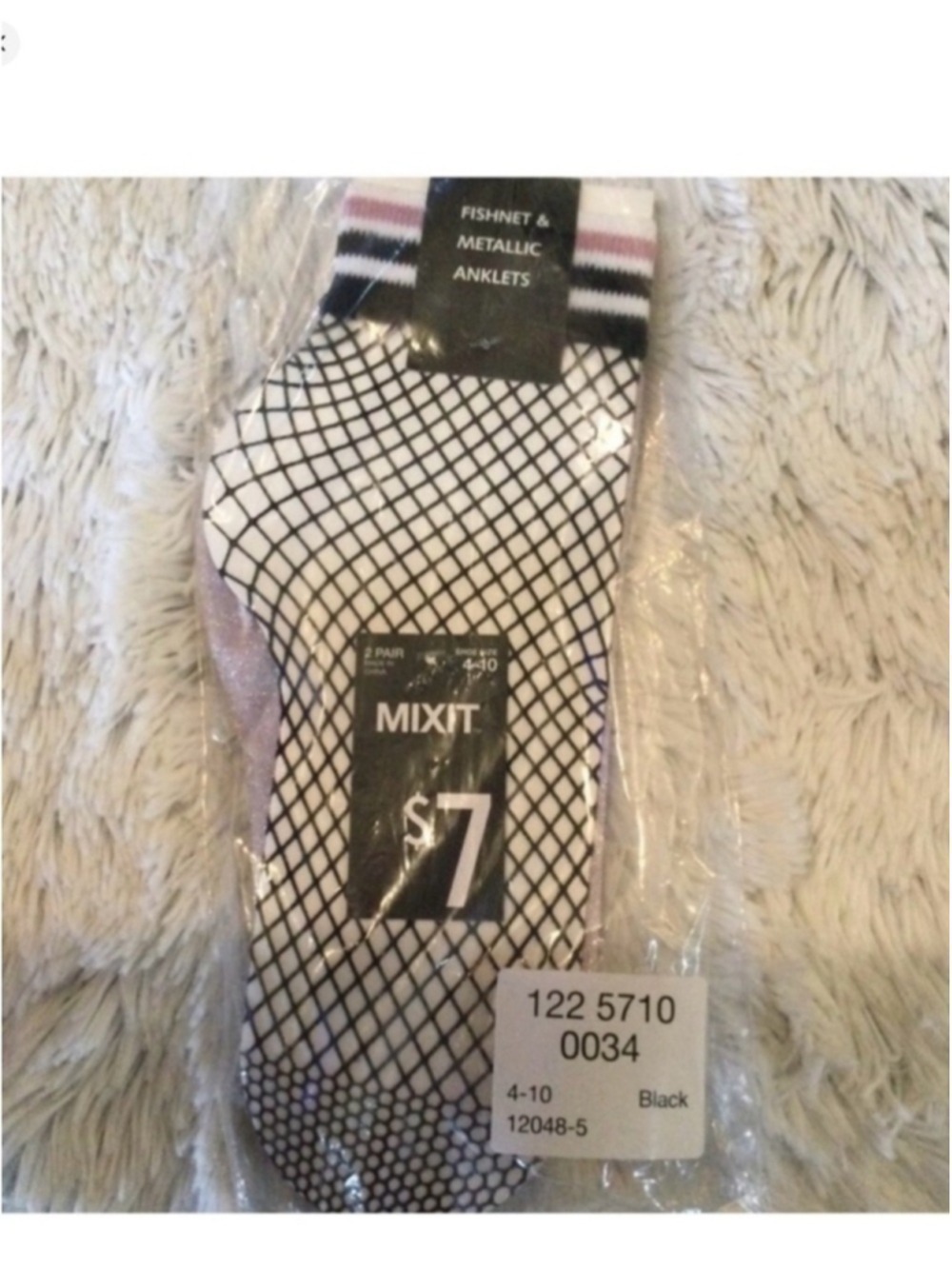 Mixit Anklet Socks 2-Pack | Black Fishnet + Light Purple Shimmer - Picture 7 of 16